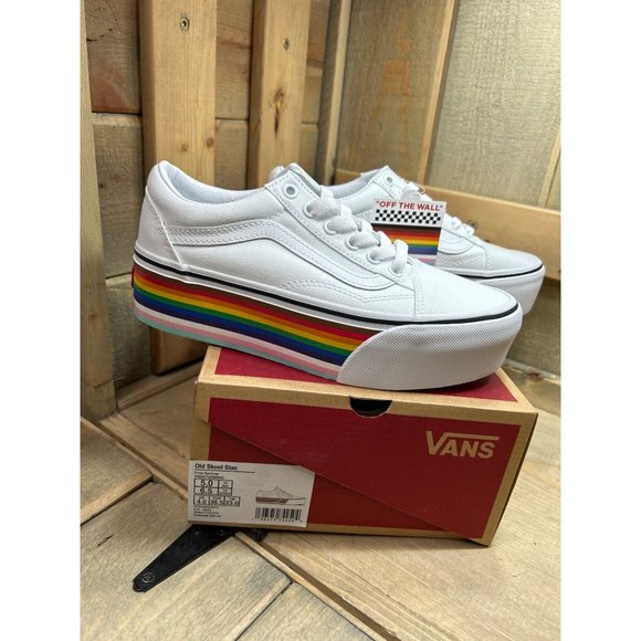 Vans Old Skool Stac PRIDE Rainbow White Stacked Sneakers Shoes Unisex W 6.5 M 5 - Picture 1 of 8